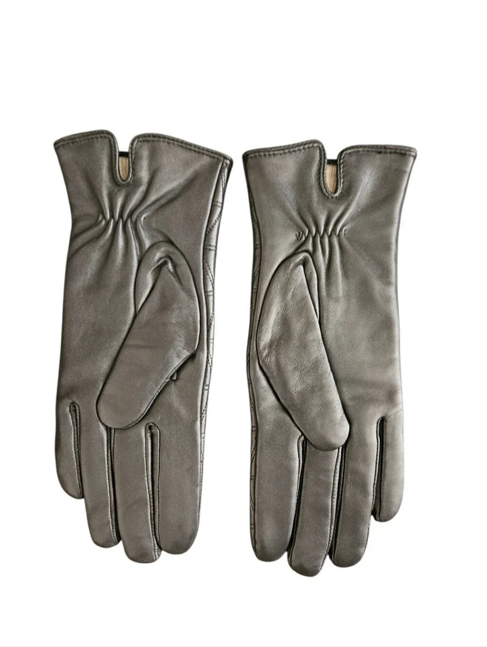Kebesu Women's Black Quilted Leather & Cashmere Gloves Size Large